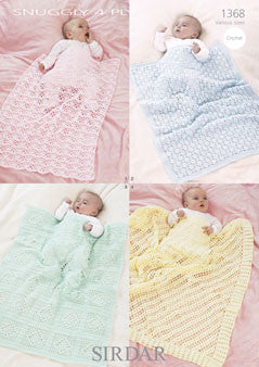 Sirdar 1368 Baby blankets Crochet Pattern Leaflet Snuggly 4 Ply Various Sizes