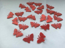 Load image into Gallery viewer, Pack of 25 Red and White Polka dot fabric butterfly embellishments, 4cm