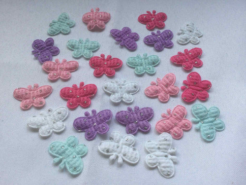 Pack of 25 mixed colour fabric butterfly embellishments, 2.5cm