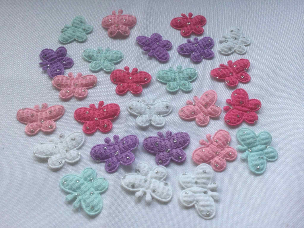 Pack of 10 PINK fabric butterfly embellishments with sequins, 3.5cm