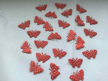 Load image into Gallery viewer, Pack of 25 Red and White Polka dot fabric butterfly embellishments, 4cm