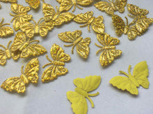Load image into Gallery viewer, Pack of 25 gold glitter fabric butterfly embellishments, 4cm