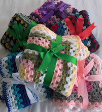 Load image into Gallery viewer, Hand crochet granny square blanket Pink &amp; Purple,, throw, picnic, lap, bed