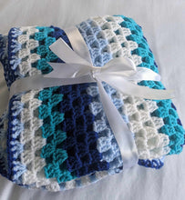 Load image into Gallery viewer, Hand crochet granny square blanketBlue &amp; White throw, picnic, lap, bed