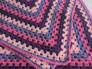 Hand crochet granny square blanket Pink & Purple,, throw, picnic, lap, bed