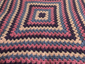 Hand crochet granny square blanket Pink & Purple,, throw, picnic, lap, bed