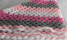 Load image into Gallery viewer, Hand crochet granny square blanket Pink, White and Grey throw, picnic, lap, bed