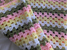 Load image into Gallery viewer, Hand crochet granny square blanket Lemon, Pink, Green and White throw, picnic, lap, bed