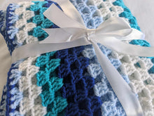 Load image into Gallery viewer, Hand crochet granny square blanketBlue &amp; White throw, picnic, lap, bed