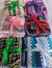 Load image into Gallery viewer, Hand crochet granny square blanket Pink &amp; Purple,, throw, picnic, lap, bed