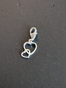 Sterling silver stamped 925 clip on charm Double heart