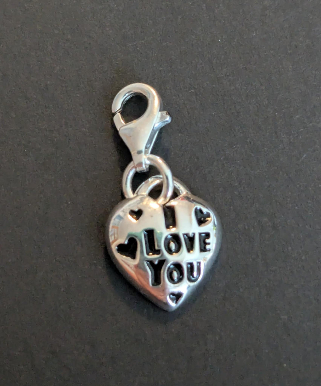 Sterling silver stamped 925 clip on charm Heart I love you