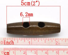 Load image into Gallery viewer, Pack of 5 Oval Design Wooden Toggle Buttons. 50mm, 2 inches (5cm). Dark Coffee Colour. Sewing Knitting Scrapbook and other craft