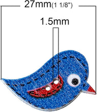 Load image into Gallery viewer, 10 Wooden Birds Design Sewing Buttons Mixed Colours 27 x 17mm Random Mix of Colours