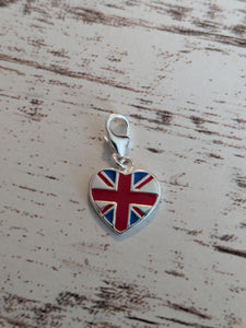 Sterling silver stamped 925 clip on charm heart Union Jack