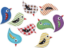 Load image into Gallery viewer, 10 Wooden Birds Design Sewing Buttons Mixed Colours 27 x 17mm Random Mix of Colours