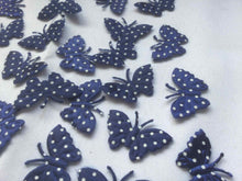 Load image into Gallery viewer, Pack of 25 Blue and White Polka dot fabric butterfly embellishments, 4cm
