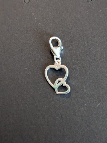 Sterling silver stamped 925 clip on charm Double heart