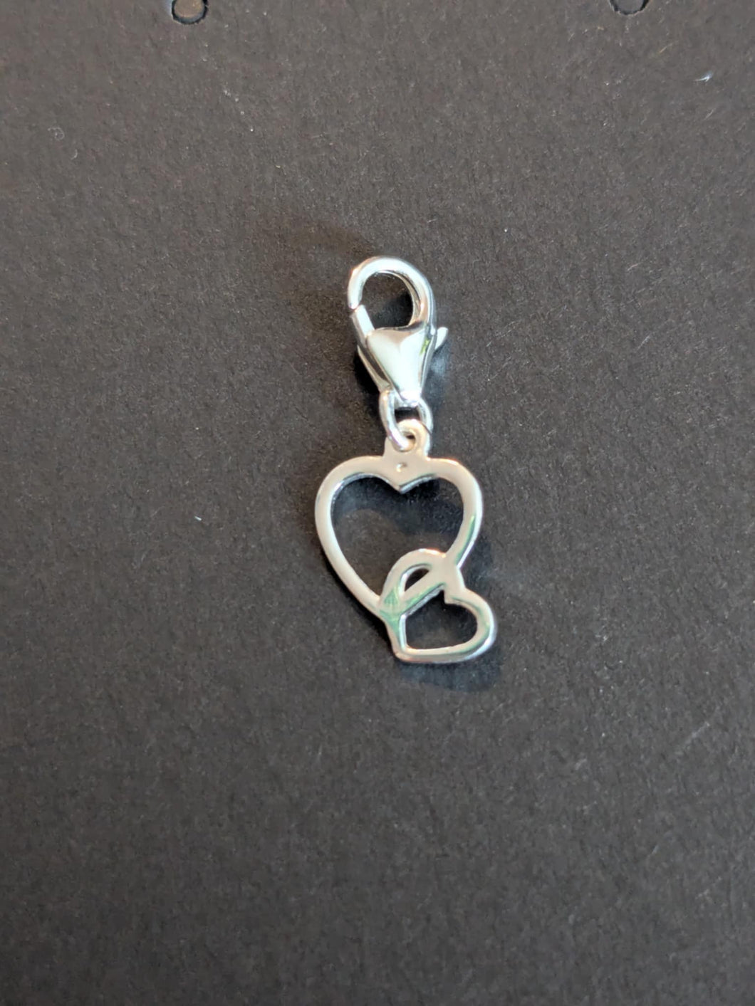 Sterling silver stamped 925 clip on charm Double heart