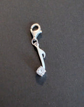 Load image into Gallery viewer, Sterling silver stamped 925 clip on charm musical note with cubic Zirconia stone.