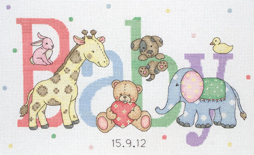 Counted Cross Stitch Kit: Birth Record: Baby Animals