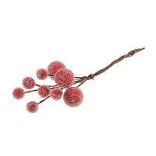 Load image into Gallery viewer, Frosted Snowberries on Wire: 18 Berries: Red floral arrangements, wreaths, button holes, gift wrapping, festive crafts, card making