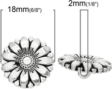 Load image into Gallery viewer, 10 Silver Tone Sunflower Buttons. Lead and Nickel Free. 18mm Suitable for Sewing, Knitting, Crochet, Crafts, Decoration. Shabby Chic Quality Heavy Buttons