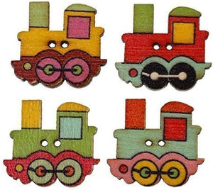 Pack of 10 Wooden Train Design Sewing Buttons, 25 x 22mm. Ideal for Children's Clothes and Baby wear. Scrapbook and Crafts