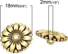 Load image into Gallery viewer, Pack of 10 Gold Tone Sunflower Buttons. Lead and Nickel Free. 18mm Suitable for Sewing, Knitting, Crochet, Crafts, Decoration. Shabby Chic Quality Heavy Buttons