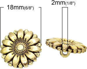 Pack of 10 Gold Tone Sunflower Buttons. Lead and Nickel Free. 18mm Suitable for Sewing, Knitting, Crochet, Crafts, Decoration. Shabby Chic Quality Heavy Buttons