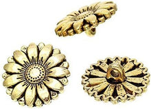 Load image into Gallery viewer, Pack of 10 Gold Tone Sunflower Buttons. Lead and Nickel Free. 18mm Suitable for Sewing, Knitting, Crochet, Crafts, Decoration. Shabby Chic Quality Heavy Buttons