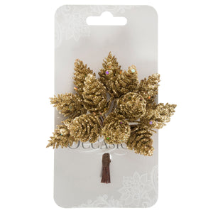 Glitter Pinecones on Wire: 1 Bunches of 12: Gold wired glitter pinecones