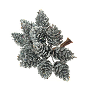 Glitter Pinecones on Wire: 1 Bunches of 12: Silver wired glitter pinecones