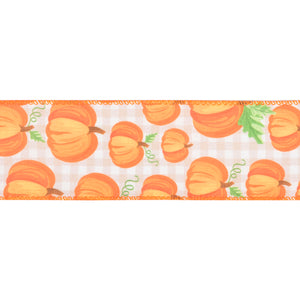 Full roll of Premium Wire Edge Ribbon: Printed: 25m x 63mm: Pumpkins