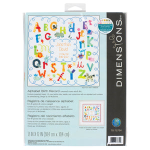 Counted Cross Stitch Kit: Birth Record: Alphabet