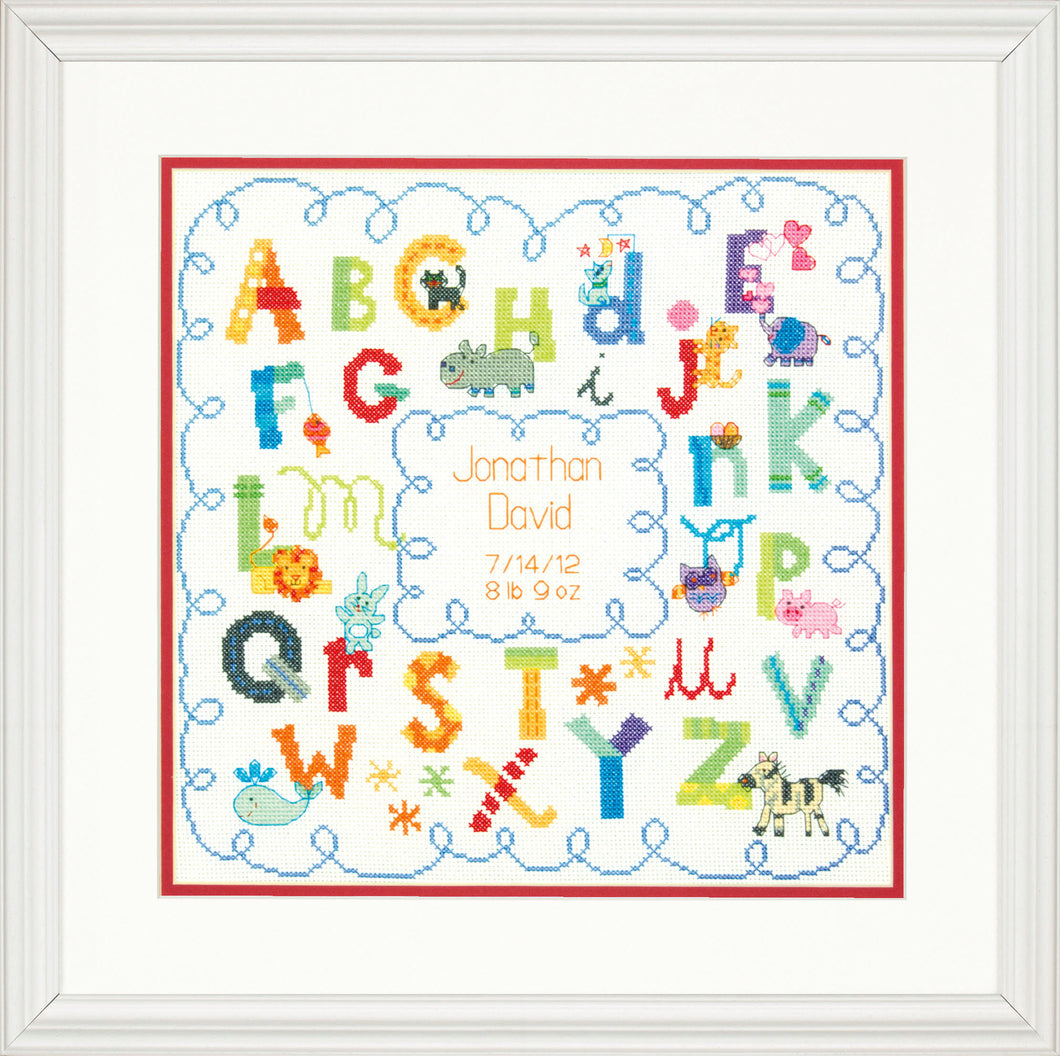 Counted Cross Stitch Kit: Birth Record: Alphabet