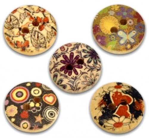 Flower Buttons - Pack of 25 Wood Sewing Buttons 15mm - DNC003