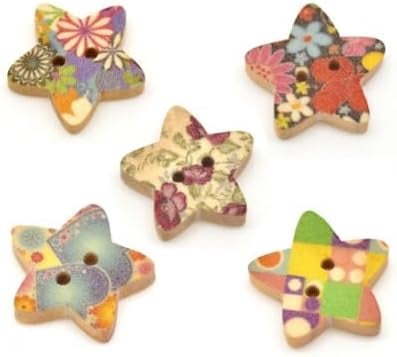 Star Flower Buttons - Pack of 25 Wood Sewing Buttons 15mm - DNC-004