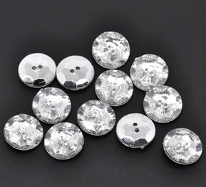 Acrylic Sewing Buttons - Pack of Ten 2 Holes Round Clear & Silver Plate DNC-006