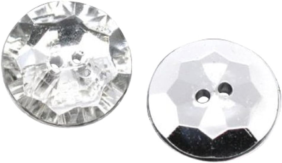 Acrylic Sewing Buttons - Pack of Ten 2 Holes Round Clear & Silver Plate DNC-006