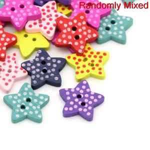 Wood Sewing Buttons Pentagram Star Random 2 Holes Dot Pack of Twenty(20)  DNC-011