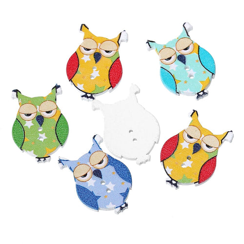 Wooden Sewing Button Owls, Pack of 20, 2.9 cm x 2 cm, Assorted Colours -DNC-017