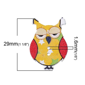 Wooden Sewing Button Owls, Pack of 20, 2.9 cm x 2 cm, Assorted Colours -DNC-017