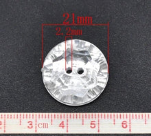 Load image into Gallery viewer, Acrylic Sewing Buttons - Pack of Ten 2 Holes Round Clear &amp; Silver Plate DNC-006