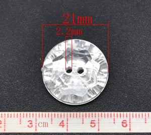 Acrylic Sewing Buttons - Pack of Ten 2 Holes Round Clear & Silver Plate DNC-006