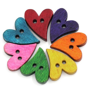 Heart Natural Wood Sewing Button Random Mixed 2 Holes- 20mm Pack of 25 -DNC-018