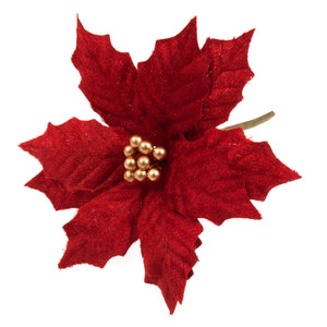 Poinsettia: Medium: 1 Stem: Velvet: Red individual stems of one bloom. (d/w/l) 9.5 x 10.5 x 12cm.