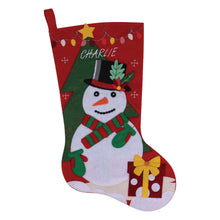 Load image into Gallery viewer, Snowman Make your own felt Christmas stocking Kit includes felt shapes needle pre-sorted stranded cotton and step by step instructions