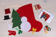 Load image into Gallery viewer, Snowman Make your own felt Christmas stocking Kit includes felt shapes needle pre-sorted stranded cotton and step by step instructions