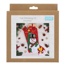 Load image into Gallery viewer, Snowman Make your own felt Christmas stocking Kit includes felt shapes needle pre-sorted stranded cotton and step by step instructions